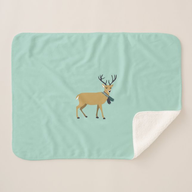 Manta Sherpa Reno con una bufanda de invierno (animal Navidad) (Anverso (horizontal))