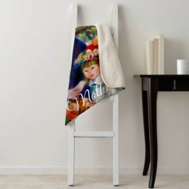Manta Sherpa Renoir’s Mother and Child  (A warm throw blanket with an elegant floral design. )