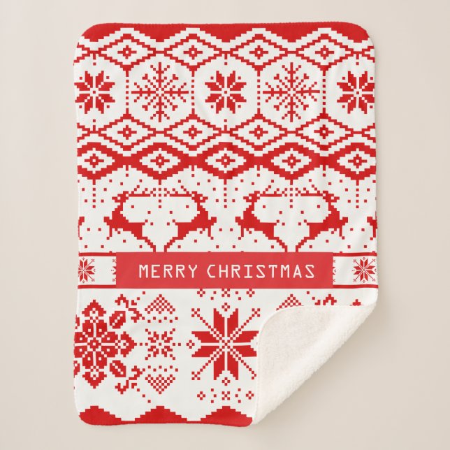 Manta Sherpa Renos Rojos Y Copos De Nieve (Anverso)