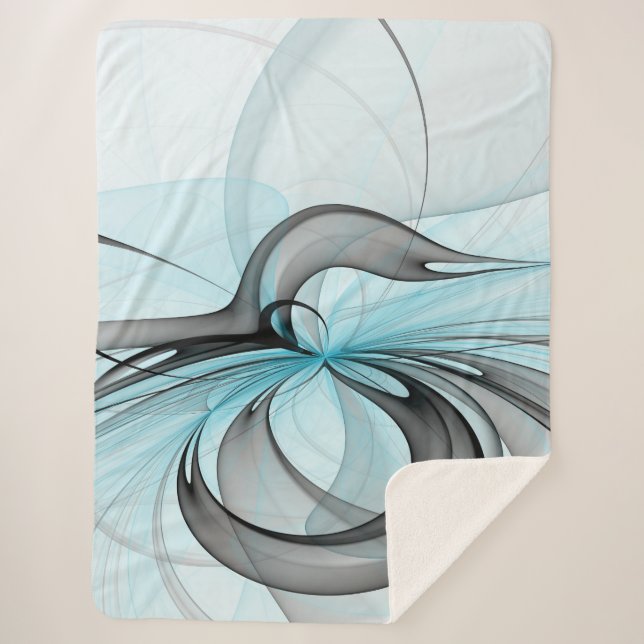 Manta Sherpa Resumen Antracita Gris Azul azul arte fractal mode (Anverso)