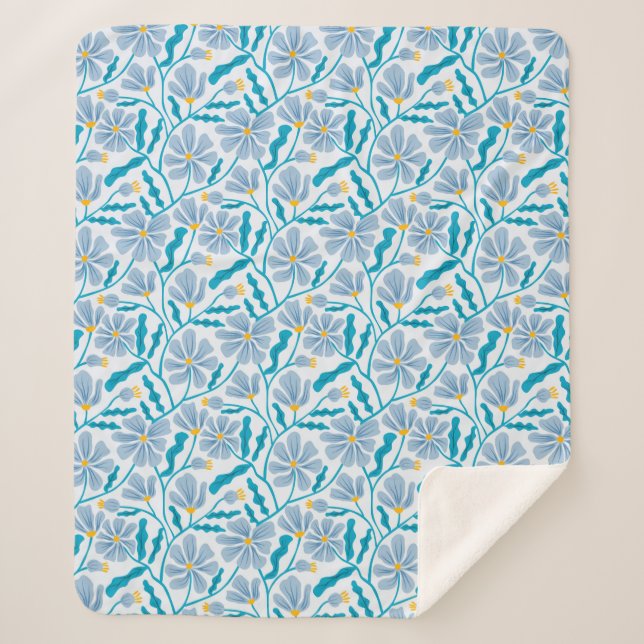 Manta Sherpa Resumen azul Flor moderna de mediados del siglo (Anverso)