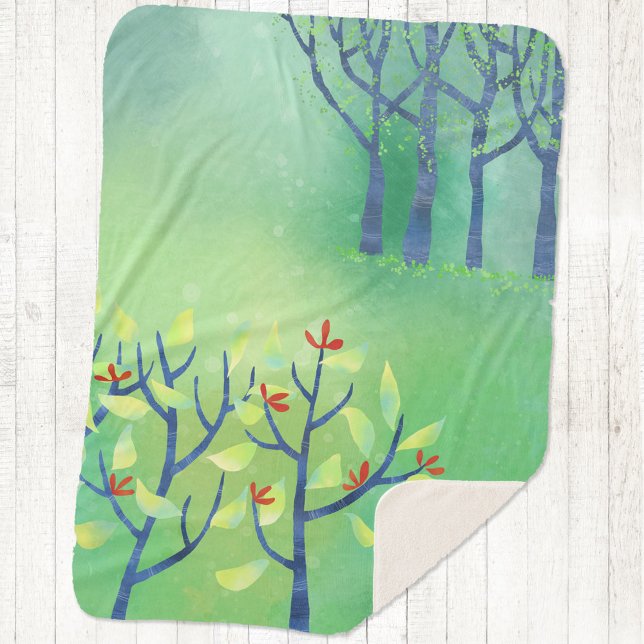 Manta Sherpa Resumen de arte paisajístico verde (Abstract green contemporary landscape painting sherpa fleece blanket)