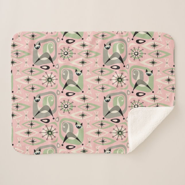 Manta Sherpa Resumen de gatos siameses de mediados del siglo (Anverso (horizontal))