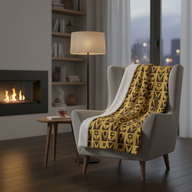 Manta Sherpa Resumen de la cubierta floral amarilla geométrica (Subido por el creador)