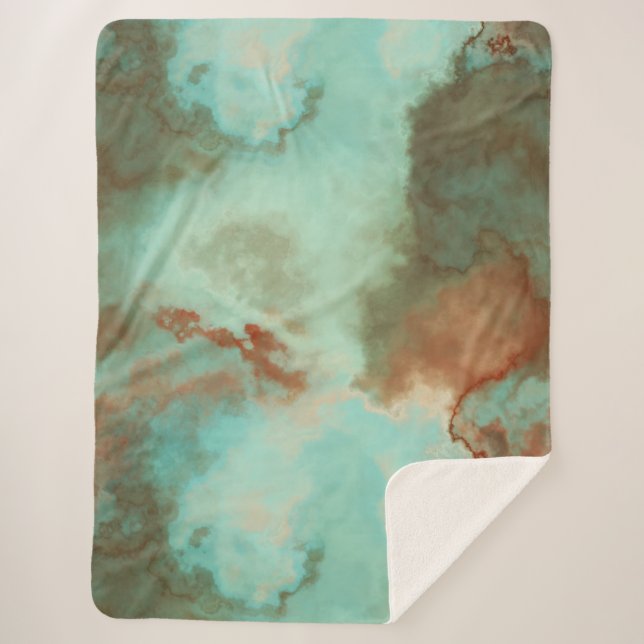 Manta Sherpa Resumen de mármol turquesa y rojizo (Anverso)