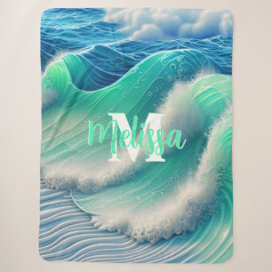 Manta Sherpa Resumen de olas de océano pastel Monogramado