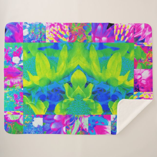 Manta Sherpa Resumen del mosaico del Sunflower Garden Collage (Anverso (horizontal))