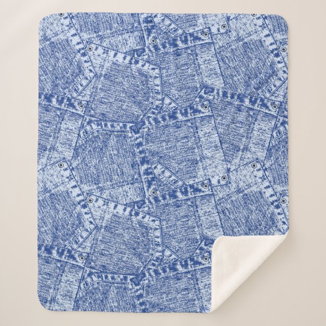 Manta Sherpa Resumen Denim Pockets Parchwork Seamless Pattern  (Anverso)