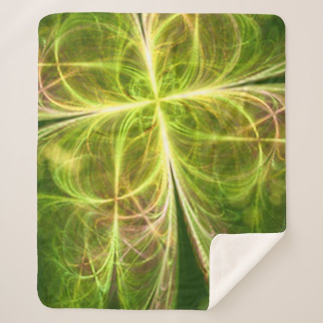 Manta Sherpa Resumen Fantasía Cuatro hojas Atractivo Verde Amar (Anverso)