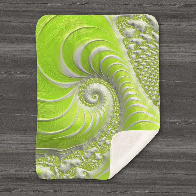 Manta Sherpa Resumen fractal de espiral verde limón moderno (Subido por el creador)