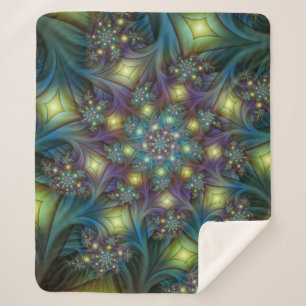 Manta Sherpa Resumen ilustrado brillante arte fractal púrpura V