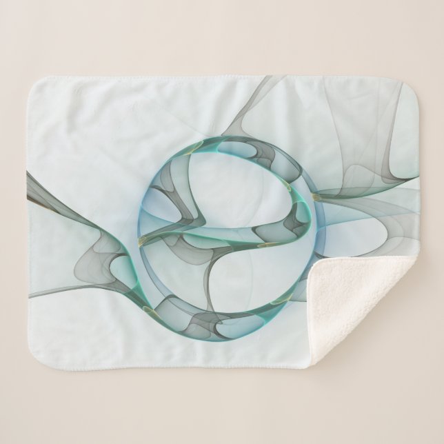 Manta Sherpa Resumen moderno Arte fractal azul turquesa gris (Anverso (horizontal))