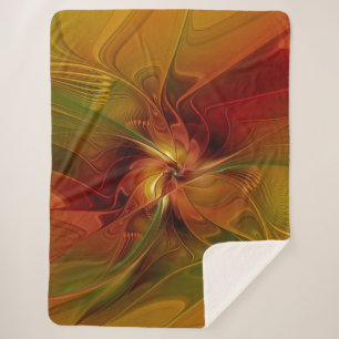 Manta Sherpa Resumen Naranja rojo Brown Flor de arte fractal ve