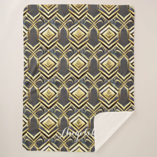Manta Sherpa Resumen Personalizado Chevron Black and Gold Name