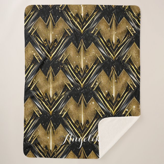 Manta Sherpa Resumen Personalizado Nombre de cheurón Oro y Negr (Anverso)