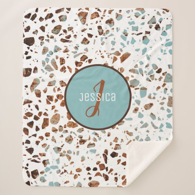 Manta Sherpa Resumen personalizado Terrazzo Brown & Blue Patter (Anverso)