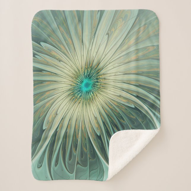 Manta Sherpa Resumen Sage Green Fantasy Flower Fractal Art (Anverso)