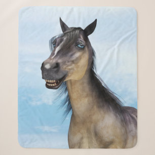 Manta Sherpa Retrato de Arte de Caballo con Sonrisa Divertida
