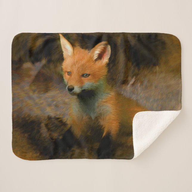 Manta Sherpa Retrato de Little Baby Fox Cub (Anverso (horizontal))