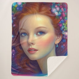 Manta Sherpa Retrato de pelo arcoiris encantado