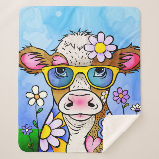 Manta Sherpa Retrato de Vaca Doodle