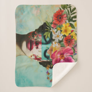 Manta Sherpa Retrato Floral Vintage 