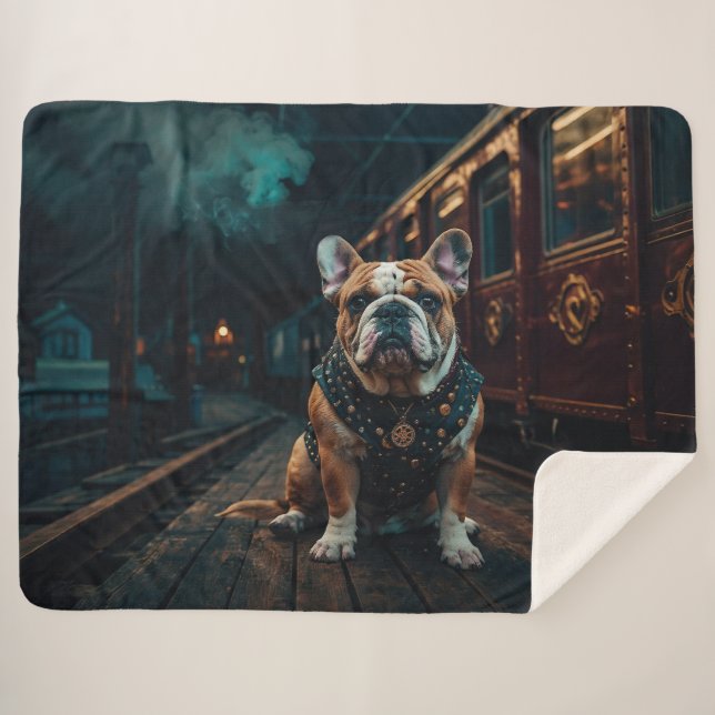 Manta Sherpa Retrato Stationmaster de Steampunk Bulldog (Anverso (horizontal))