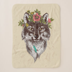 Manta Sherpa Retrato Wolf Halo estilo Boho