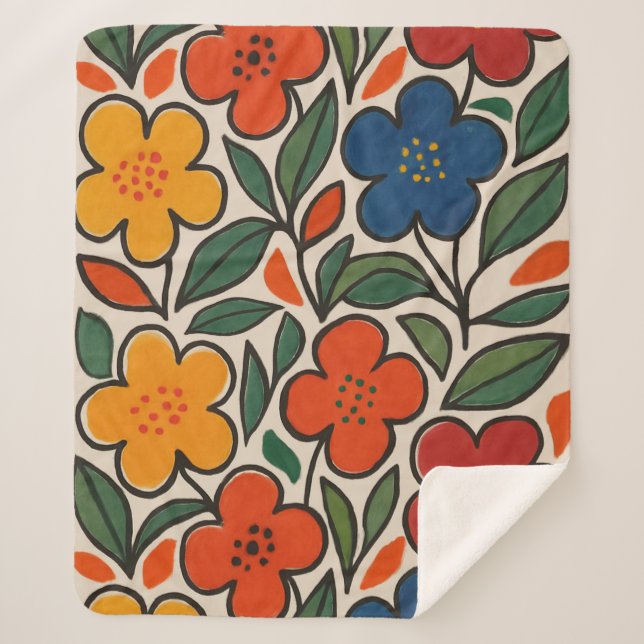 Manta Sherpa Retro 1960s Style Floral Pattern (Anverso)