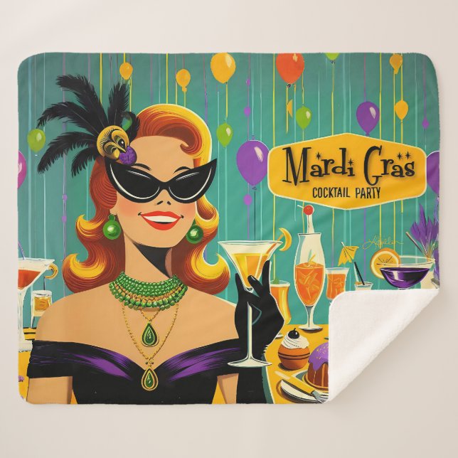 Manta Sherpa Retro 50s Mardi Gras Cocktail Party (Anverso (horizontal))