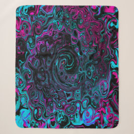 Manta Sherpa Retro Acuarela Magenta y Negro Torbellino Abstract