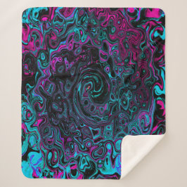 Manta Sherpa Retro Aqua Magenta y Black Abstract Swirl