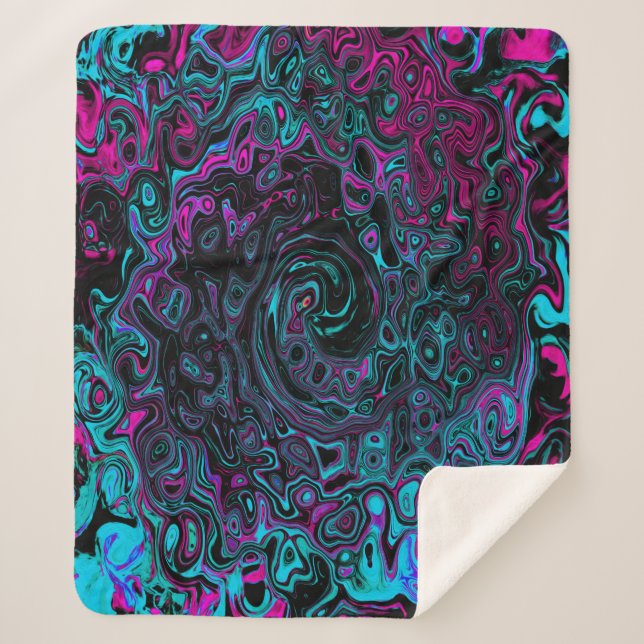 Manta Sherpa Retro Aqua Magenta y Black Abstract Swirl (Anverso)