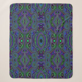 Manta Sherpa Retro Azul Real y Verde Lima Abstracto Psicodélico