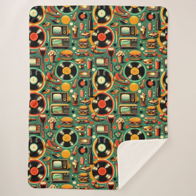 Manta Sherpa Retro Cuties: Pastel caprichoso (Anverso)