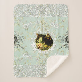 Manta Sherpa Retro de cosecha colorida con encaje y flores