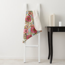 Manta Sherpa Retro Groovy Floral Daisy Boho