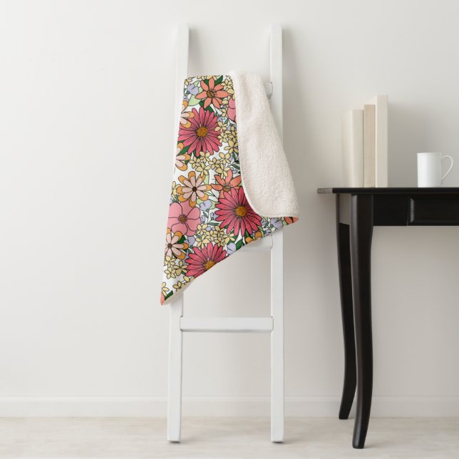 Manta Sherpa Retro Groovy Floral Daisy Boho (In situ)