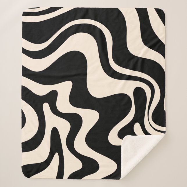 Manta Sherpa Retro Láquido Swirl Abstract Pattern Black Cream (Anverso)