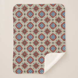 Manta Sherpa Retro Mediterranean Tile Pattern in Red, Beige