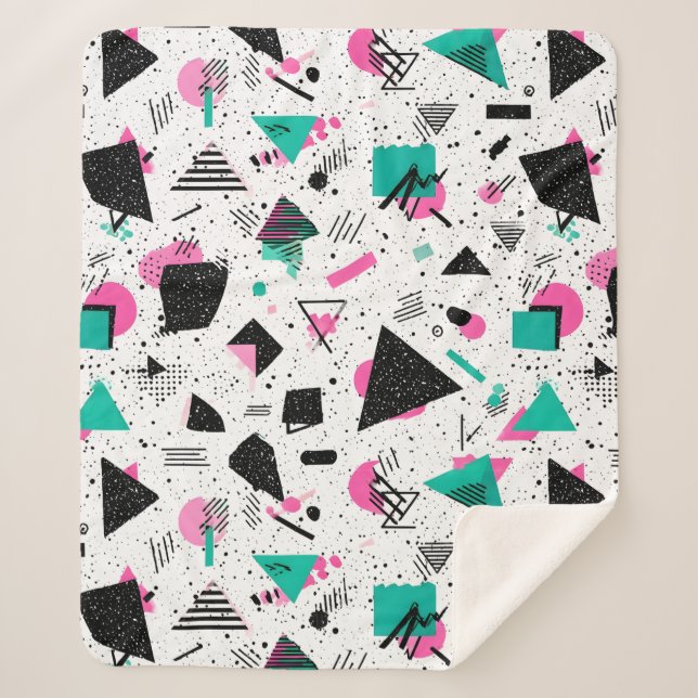 Manta Sherpa Retro Memphis Geometric Pattern (Anverso)