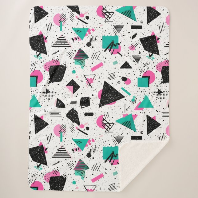 Manta Sherpa Retro Memphis Geometric Pattern (Anverso)