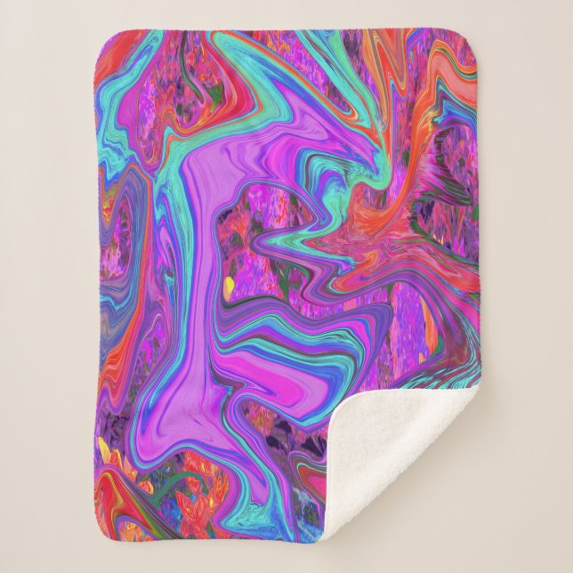 Manta Sherpa Retro morado, azul y Naranja Resumen de arte líqui (Anverso)