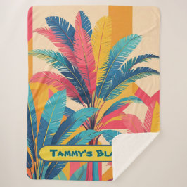 Manta Sherpa Retro Palm Leaf Personalized Blanket with Name