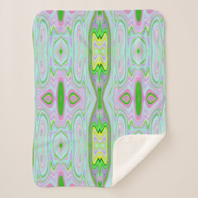 Manta Sherpa Retro Resumen Rosa, Lime Green y Aqua Pattern (Anverso)