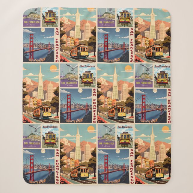 Manta Sherpa Retro San Francisco Patchwork (Anverso)