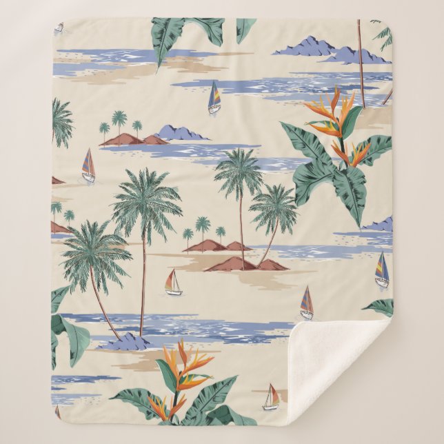 Manta Sherpa Retro seamless tropical island pattern on light be (Anverso)