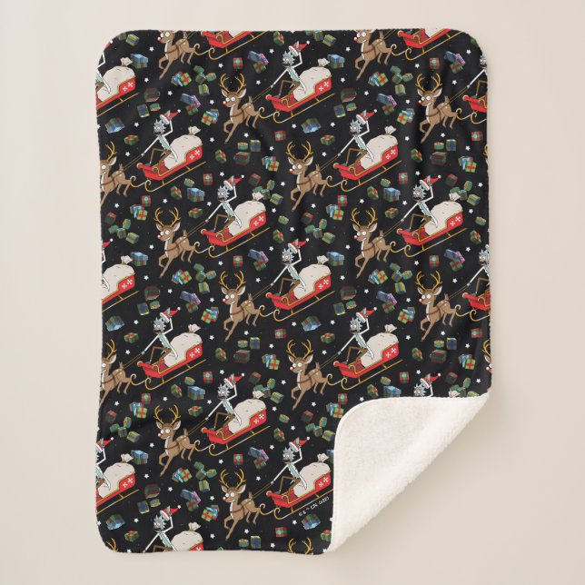 Manta Sherpa Rick and Morty | Christmas Reindeer Sleigh Pattern (Anverso)