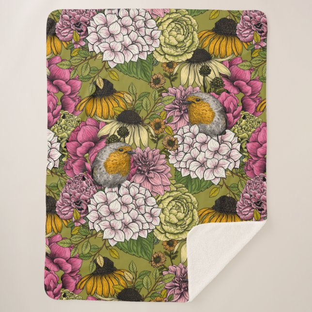 Manta Sherpa Robins en el jardín 2 (Anverso)