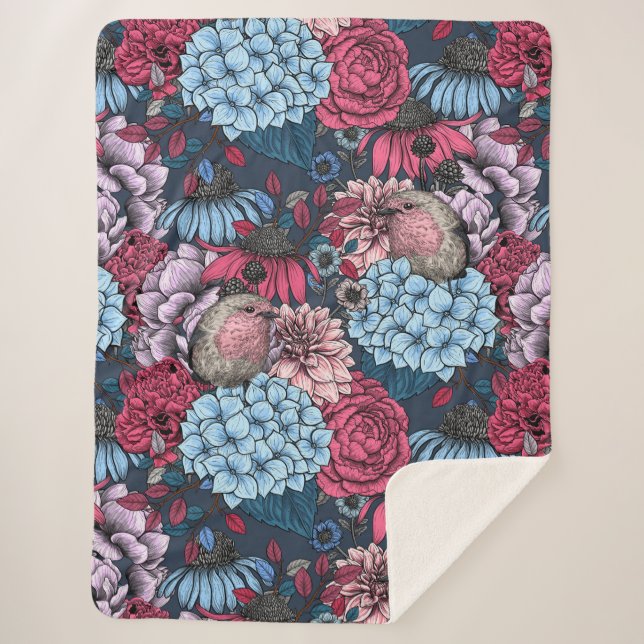 Manta Sherpa Robins en el jardín 3 (Anverso)